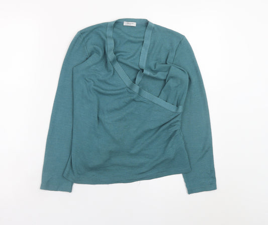Bella di Notte Womens Green Wrap Merino Wool Silk Blend Blouse Size 12