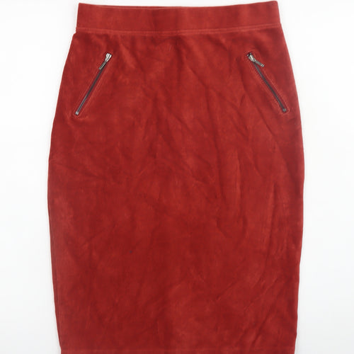 Tu Women Red Corduroy Stretch Skirt Size 10 with Zip Pockets