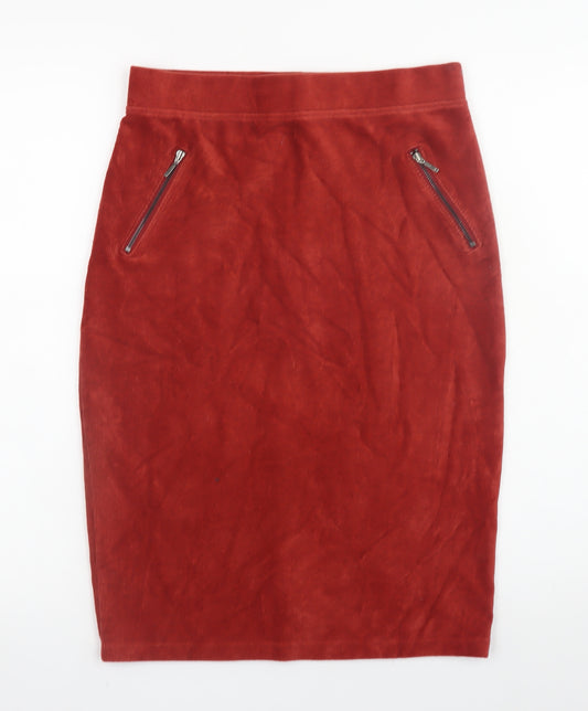 Tu Women Red Corduroy Stretch Skirt Size 10 with Zip Pockets