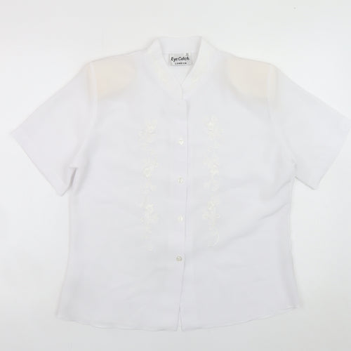 Eye Catch London Women's White Embroidered Short Sleeve Blouse Size 12