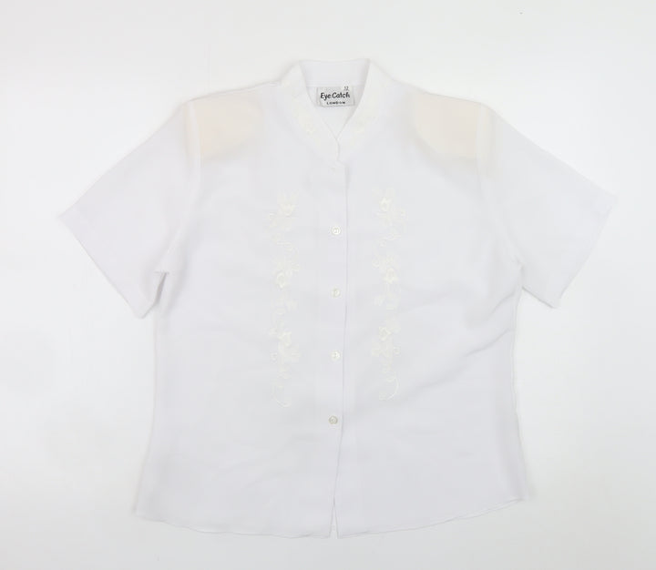 Eye Catch London Women's White Embroidered Short Sleeve Blouse Size 12