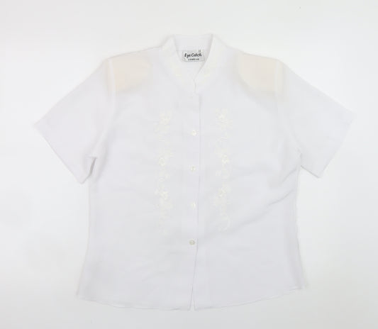 Eye Catch London Women's White Embroidered Short Sleeve Blouse Size 12
