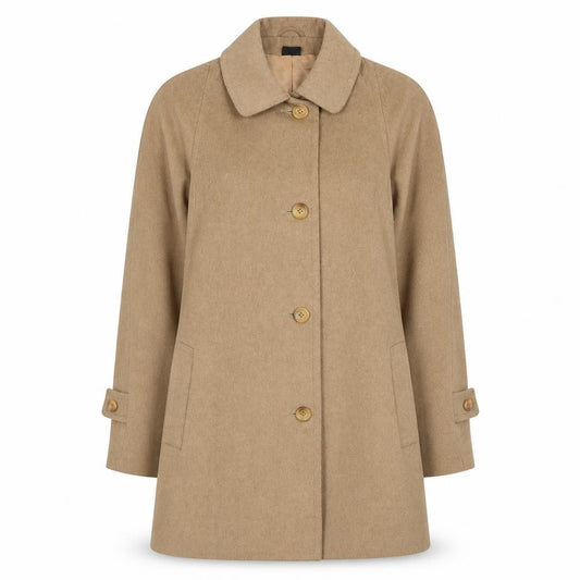 Front view of Lampert London Women's Beige Cashmere Wool Overcoat UK 16 Classic Style