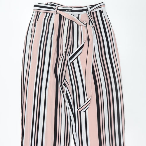 New Look Womens Pink Striped Cropped Wide-Leg Trousers Size 12