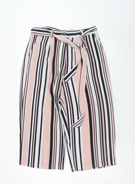 New Look Womens Pink Striped Cropped Wide-Leg Trousers Size 12