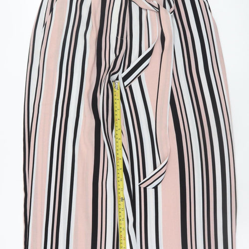 New Look Womens Pink Striped Cropped Wide-Leg Trousers Size 12