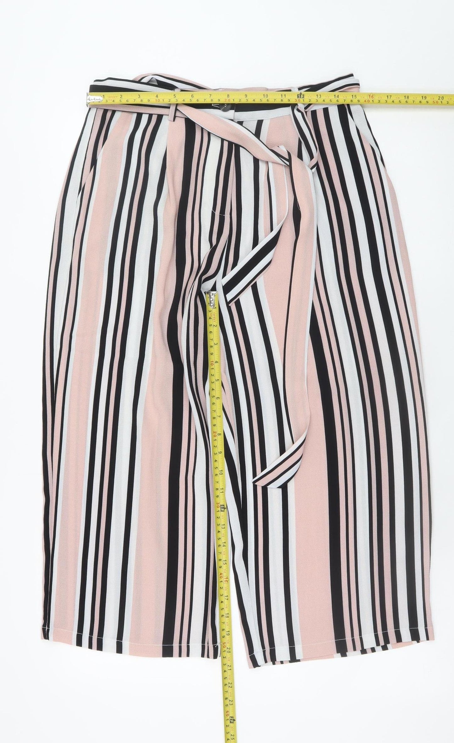 New Look Womens Pink Striped Cropped Wide-Leg Trousers Size 12