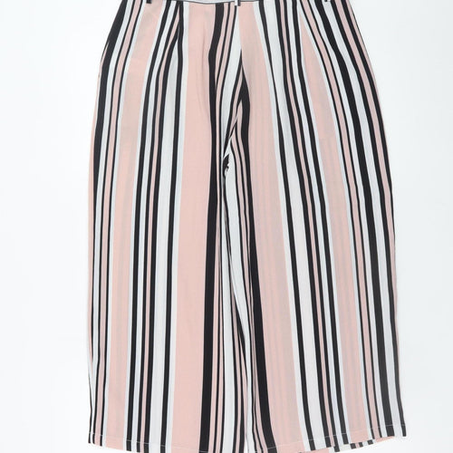 New Look Womens Pink Striped Cropped Wide-Leg Trousers Size 12