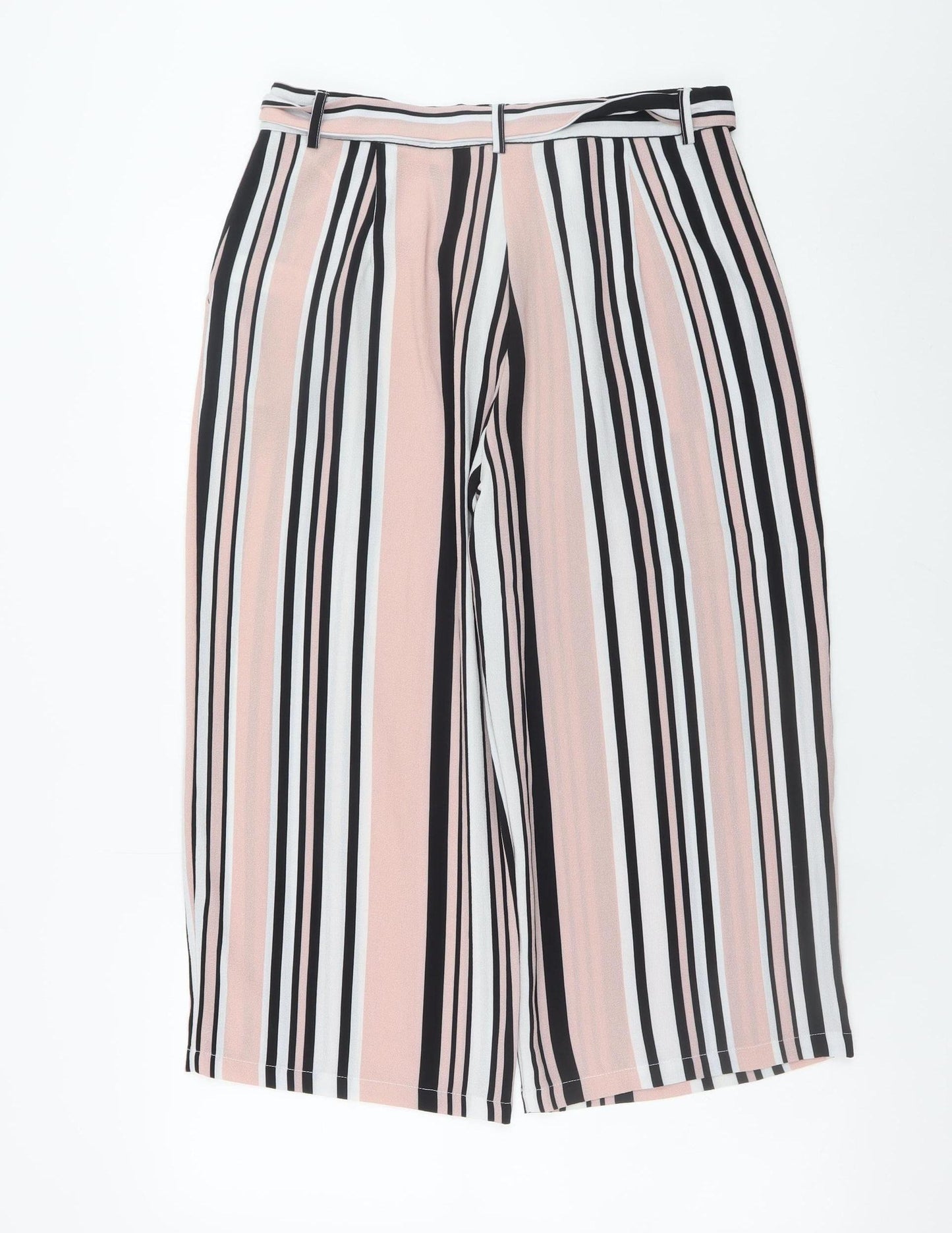New Look Womens Pink Striped Cropped Wide-Leg Trousers Size 12
