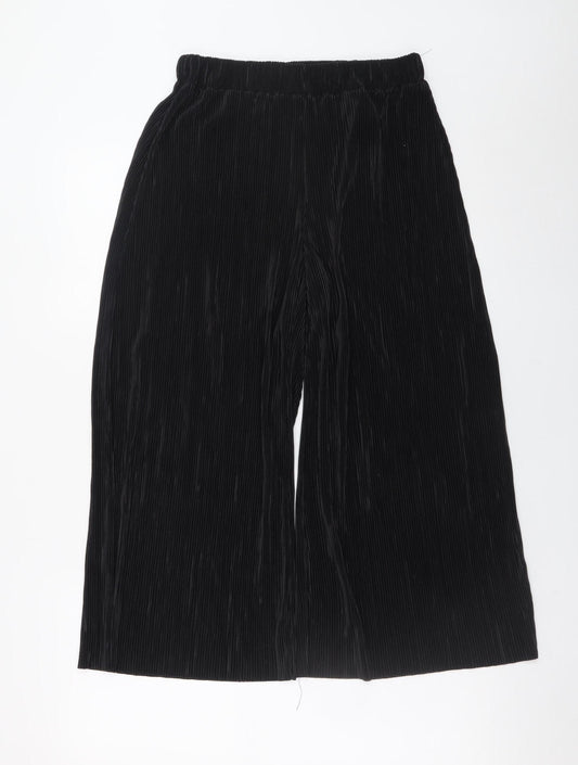 Zara Women’s Black Cropped Wide-Leg Velvet Trousers Size S