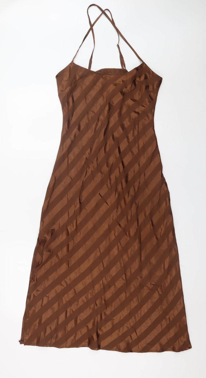 Missguided Women Brown Size 10 Slip Dress Midi Strappy V-Neck