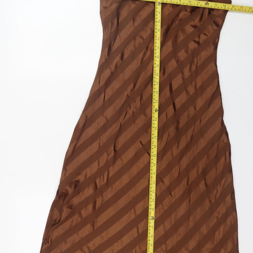 Missguided Women Brown Size 10 Slip Dress Midi Strappy V-Neck