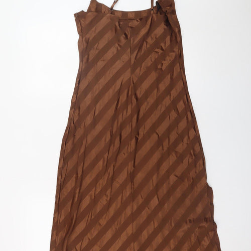 Missguided Women Brown Size 10 Slip Dress Midi Strappy V-Neck