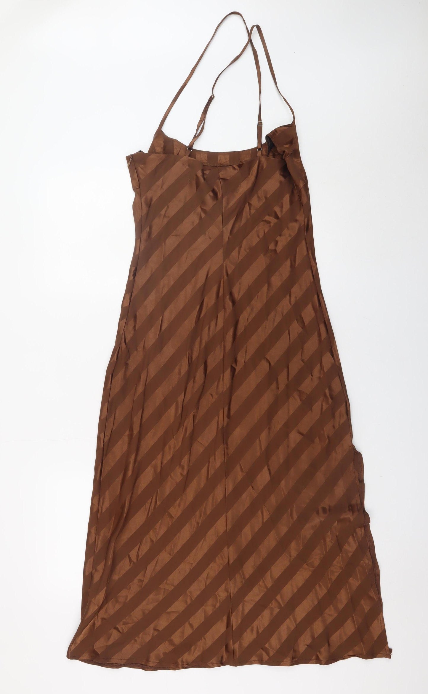 Missguided Women Brown Size 10 Slip Dress Midi Strappy V-Neck