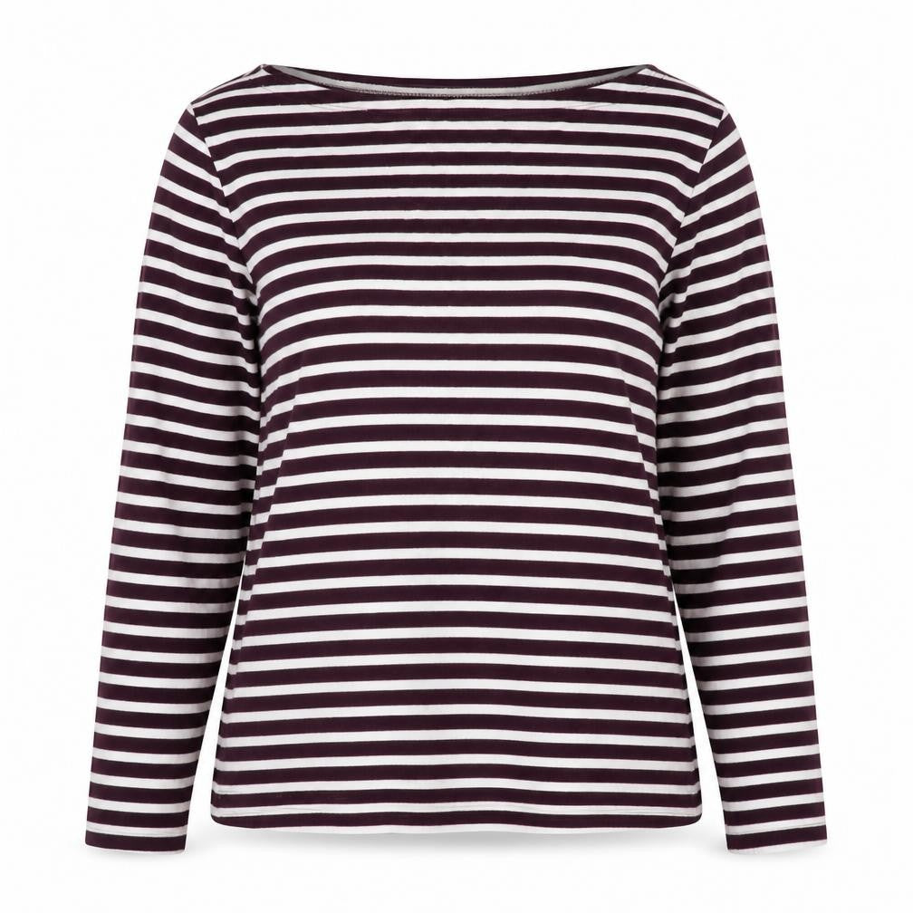 GAP Women’s Black & White Striped Long Sleeve Boat Neck Cotton Modal Jersey Top L