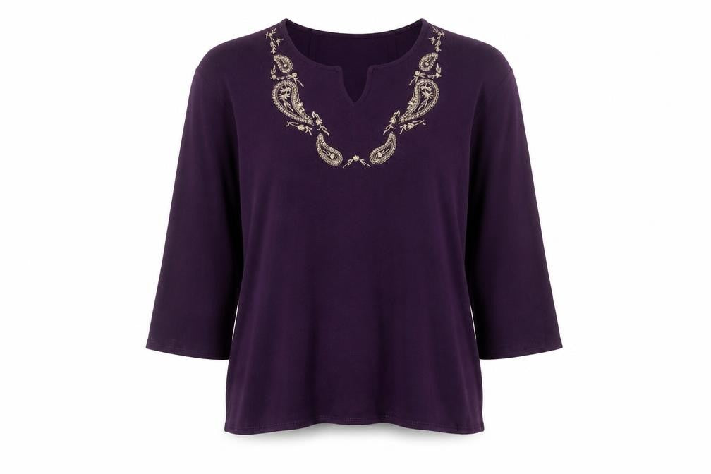 Front view of Melissa Women's Purple Embroidered Viscose Tunic Blouse M