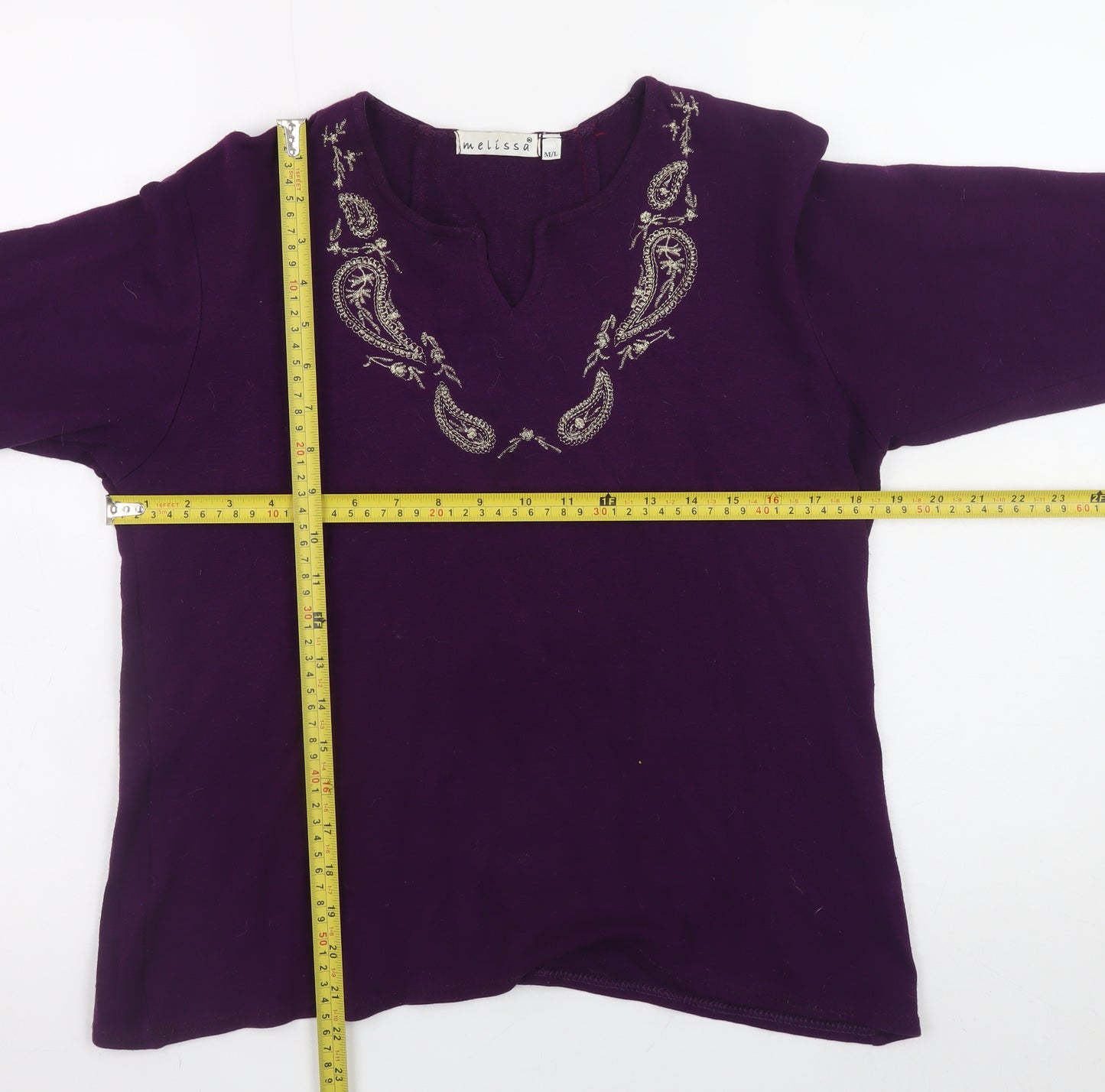 Melissa Women's Purple Embroidered Viscose Tunic Blouse M