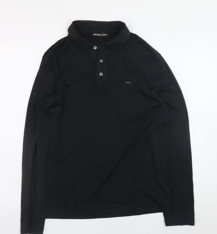 Michael Kors Men’s Black Long Sleeve Cotton Polo T-Shirt M
