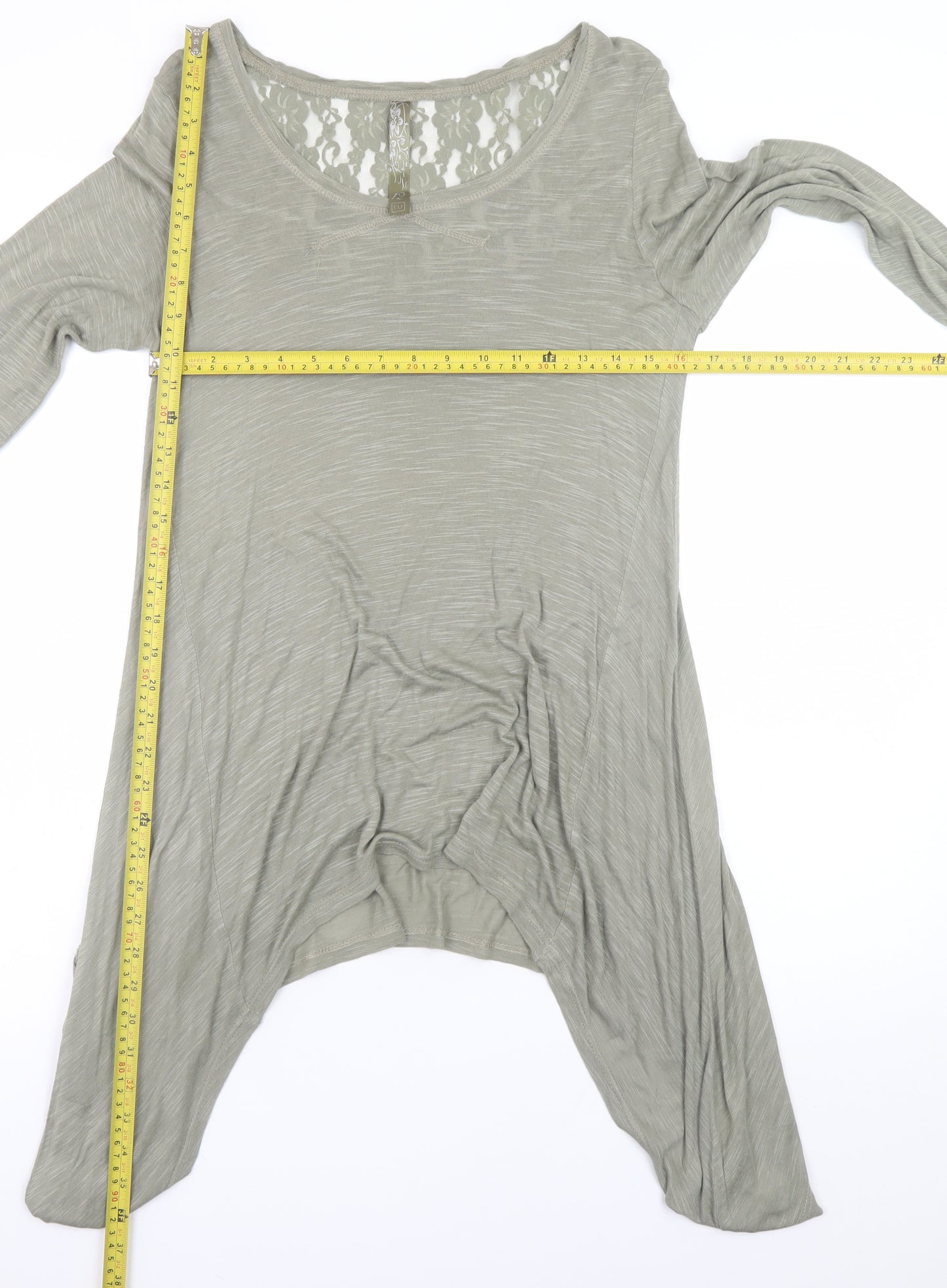 TU Women’s Green Long Sleeve Lace Back Tunic Blouse Size 12