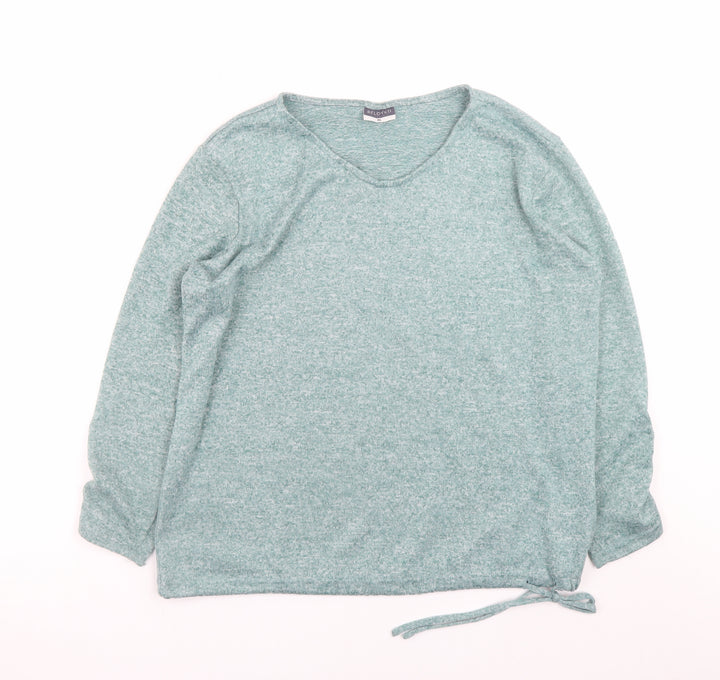 Beloved Women Green XL V-Neck Long Sleeve Stretch Jersey Top