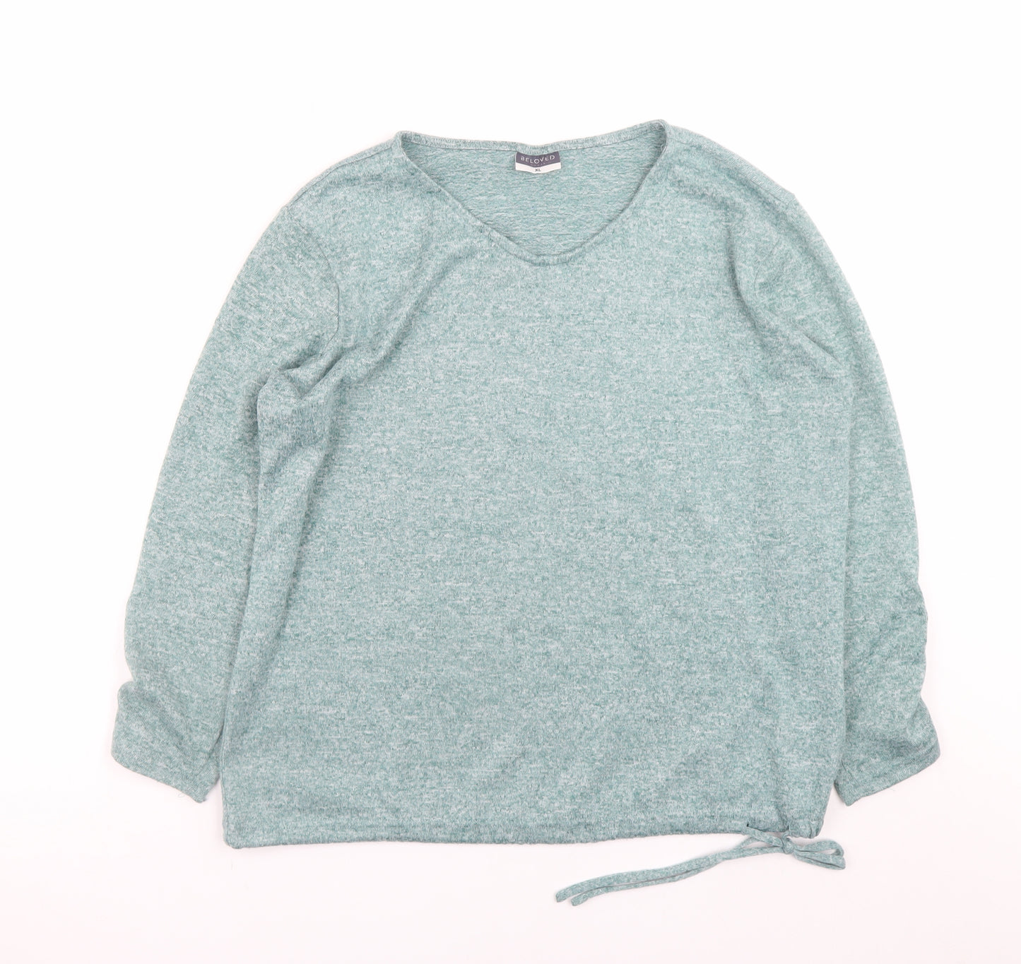 Beloved Women Green XL V-Neck Long Sleeve Stretch Jersey Top