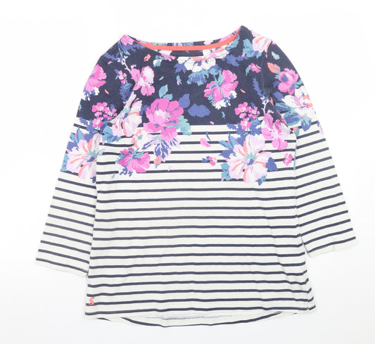 Joules Women's Multicoloured Floral Stripe Cotton 3/4 Sleeve T-Shirt UK 12