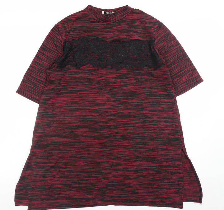 Papaya Weekend Women Red Lace Panel Tunic T-Shirt Size 14