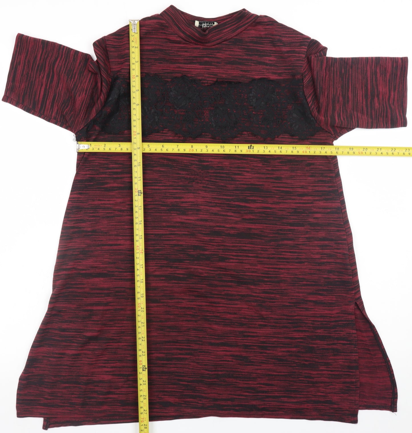 Papaya Weekend Women Red Lace Panel Tunic T-Shirt Size 14