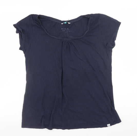 White Stuff Women Navy Blue Cotton Scoop Neck Short Sleeve T-Shirt Size 14