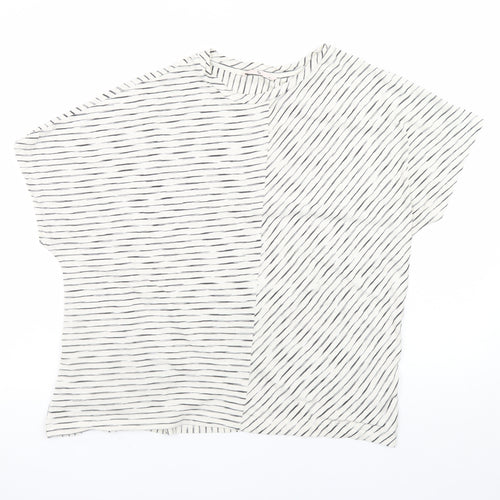 Tu Women Black White Striped Short Sleeve T-Shirt Size 16 Cotton Blend