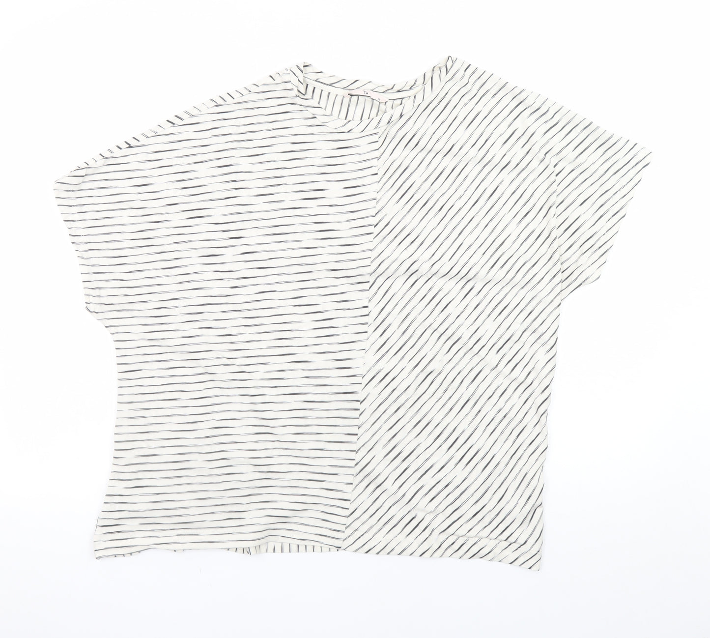 Tu Women Black White Striped Short Sleeve T-Shirt Size 16 Cotton Blend