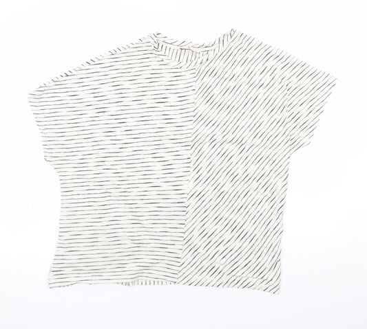 Tu Women Black White Striped Short Sleeve T-Shirt Size 16 Cotton Blend