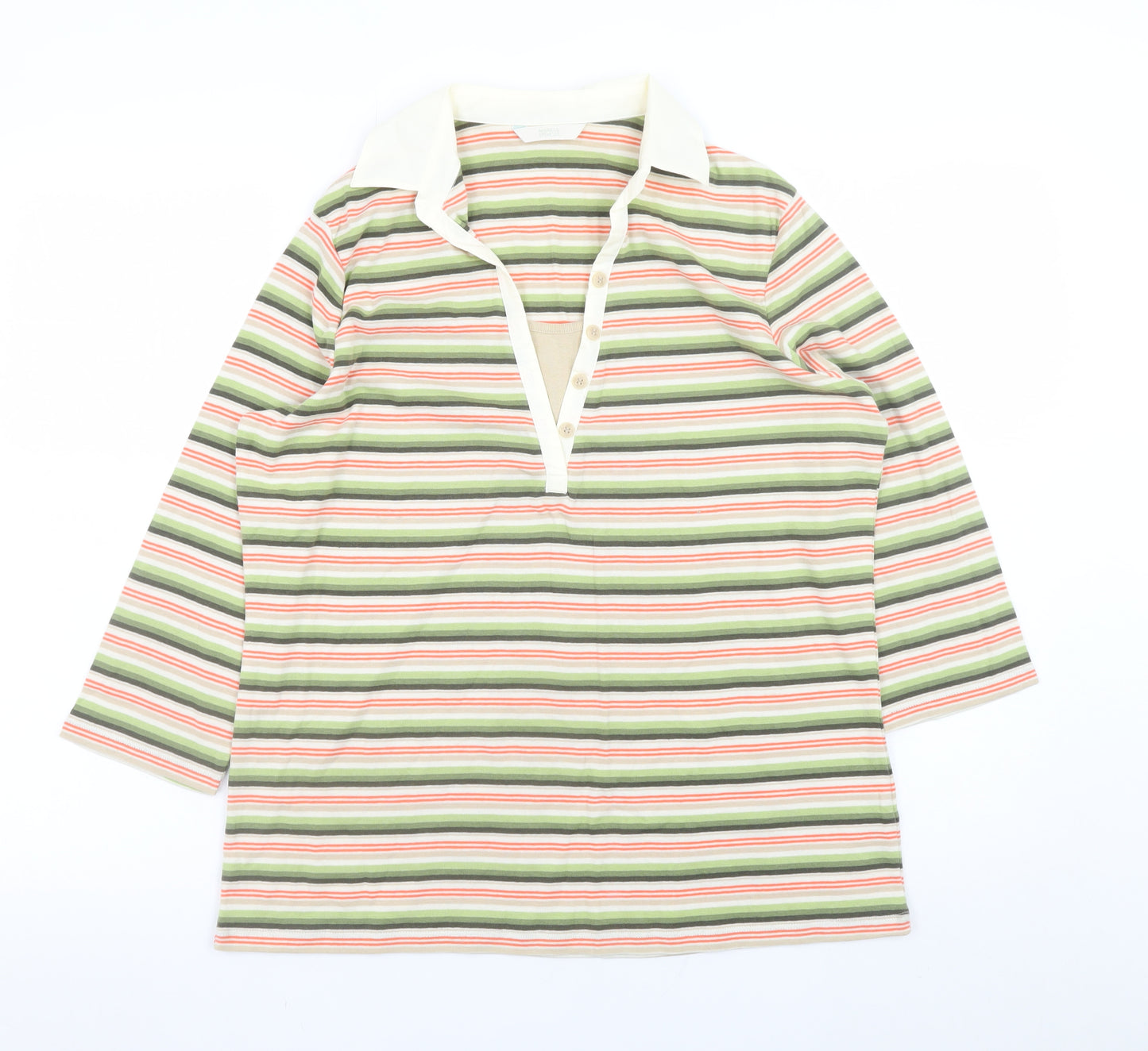 Marks and Spencer Women's Multicoloured Striped Cotton Collared Button-Up Top UK 16