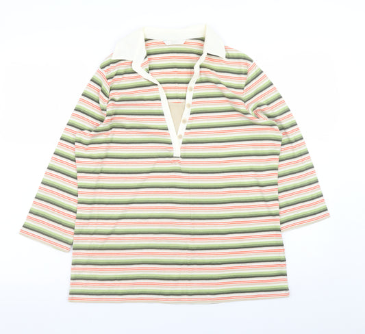 Marks and Spencer Women's Multicoloured Striped Cotton Collared Button-Up Top UK 16