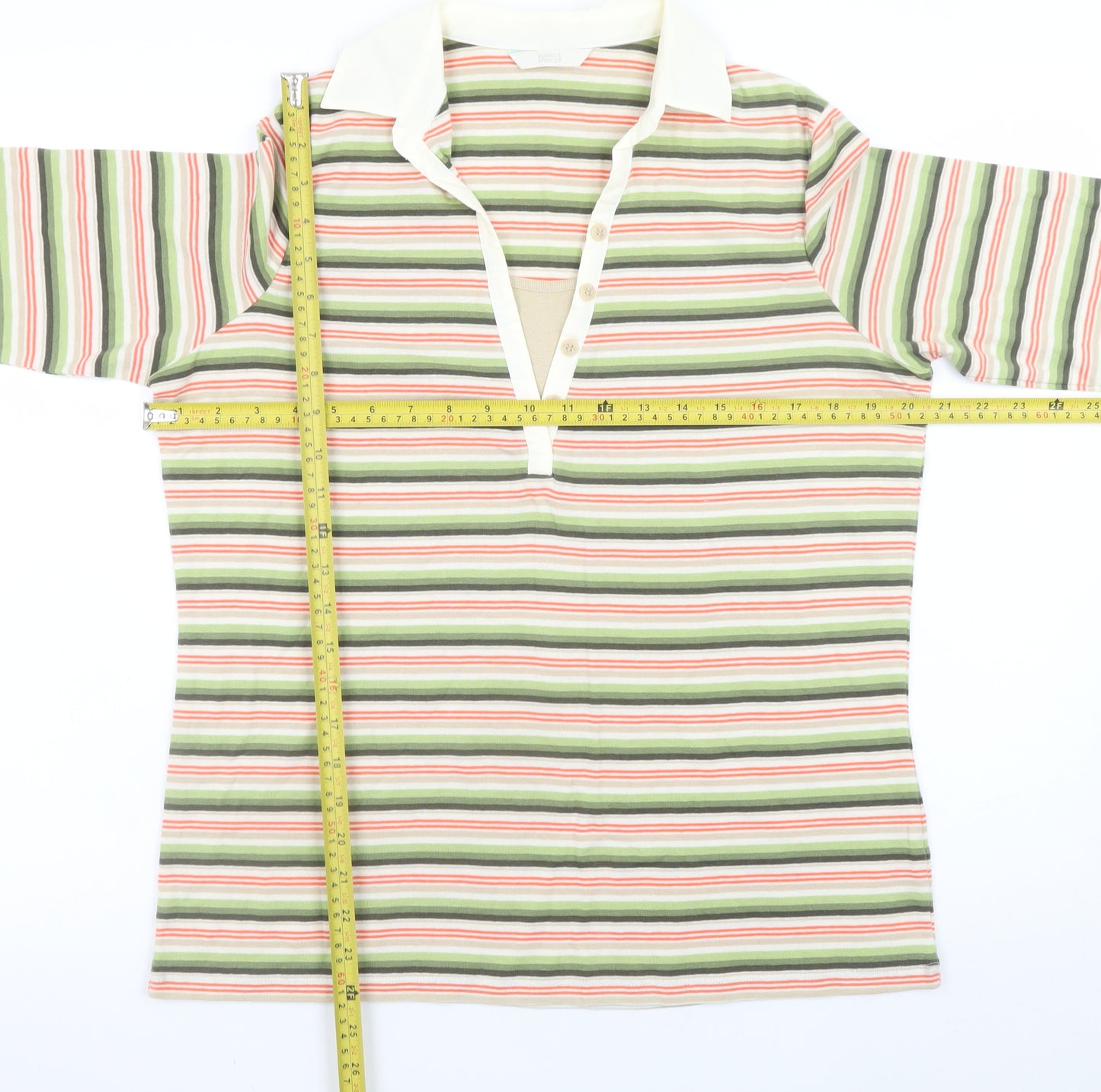 Marks and Spencer Women's Multicoloured Striped Cotton Collared Button-Up Top UK 16