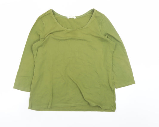 Seasalt Cornwall Women Green 3/4 Sleeve Cotton Jersey T-Shirt UK 12