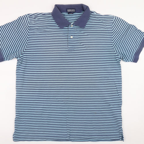 Lands' End Men's Blue Striped Cotton Polo Shirt Size L Regular Fit