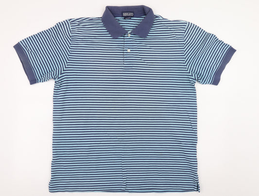 Lands' End Men's Blue Striped Cotton Polo Shirt Size L Regular Fit