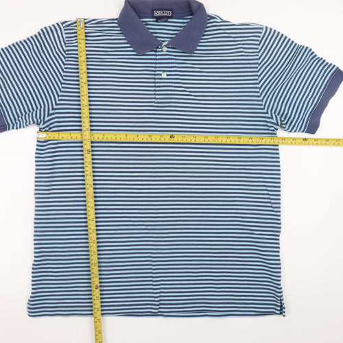 Lands' End Men's Blue Striped Cotton Polo Shirt Size L Regular Fit