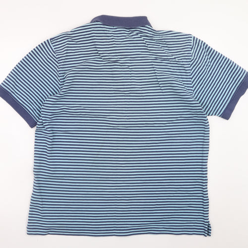 Lands' End Men's Blue Striped Cotton Polo Shirt Size L Regular Fit