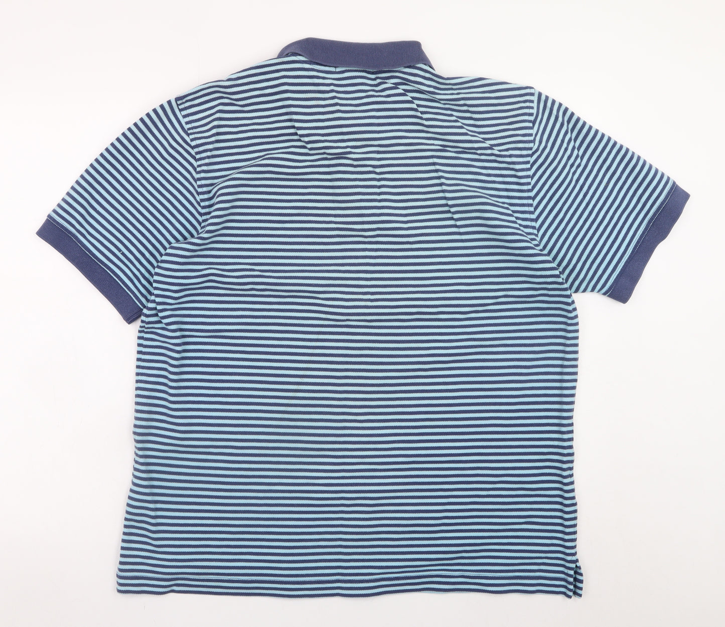 Lands' End Men's Blue Striped Cotton Polo Shirt Size L Regular Fit