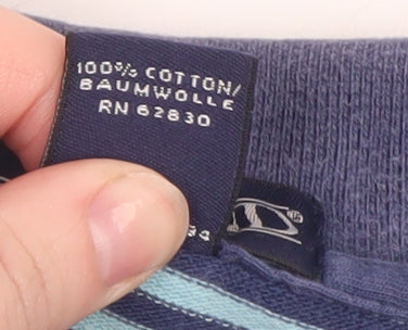 Lands' End Men's Blue Striped Cotton Polo Shirt Size L Regular Fit