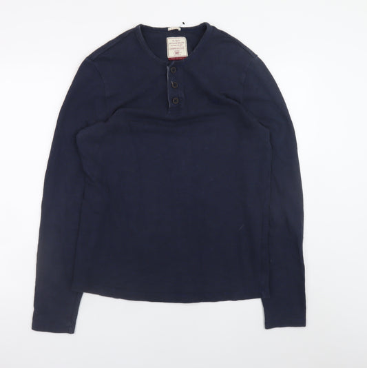 Fat Face Men’s Blue Long Sleeve Henley Cotton T-Shirt Size S