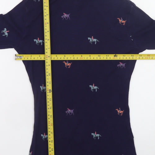 Joules Women’s Blue Roll Neck Horse Print Cotton Modal Long Sleeve Top UK 8