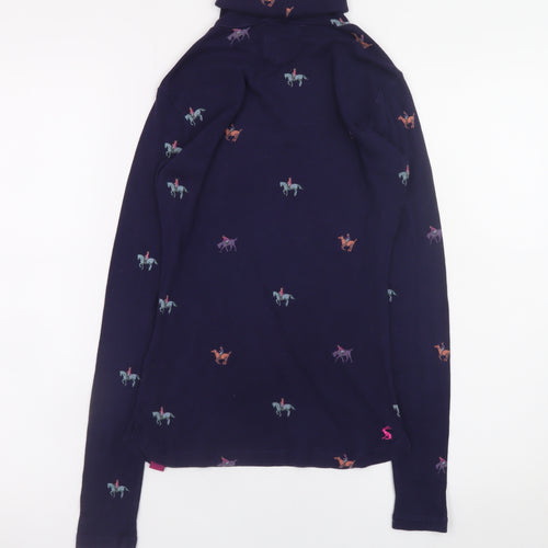 Joules Women’s Blue Roll Neck Horse Print Cotton Modal Long Sleeve Top UK 8