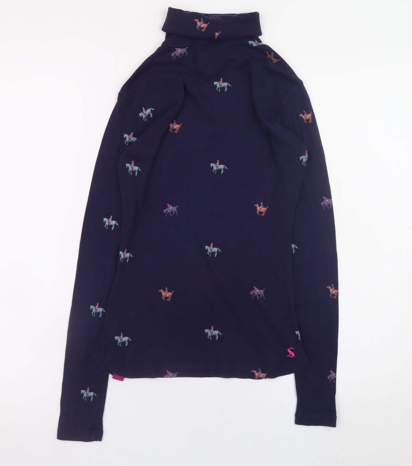 Joules Women’s Blue Roll Neck Horse Print Cotton Modal Long Sleeve Top UK 8