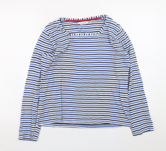 EWM Womens Blue Striped Long Sleeve Cotton T-Shirt Size 14