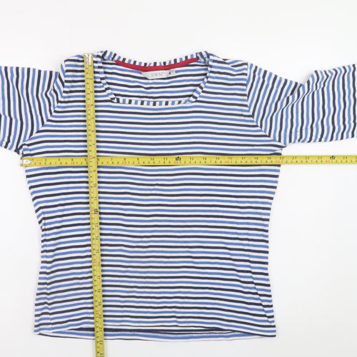 EWM Womens Blue Striped Long Sleeve Cotton T-Shirt Size 14