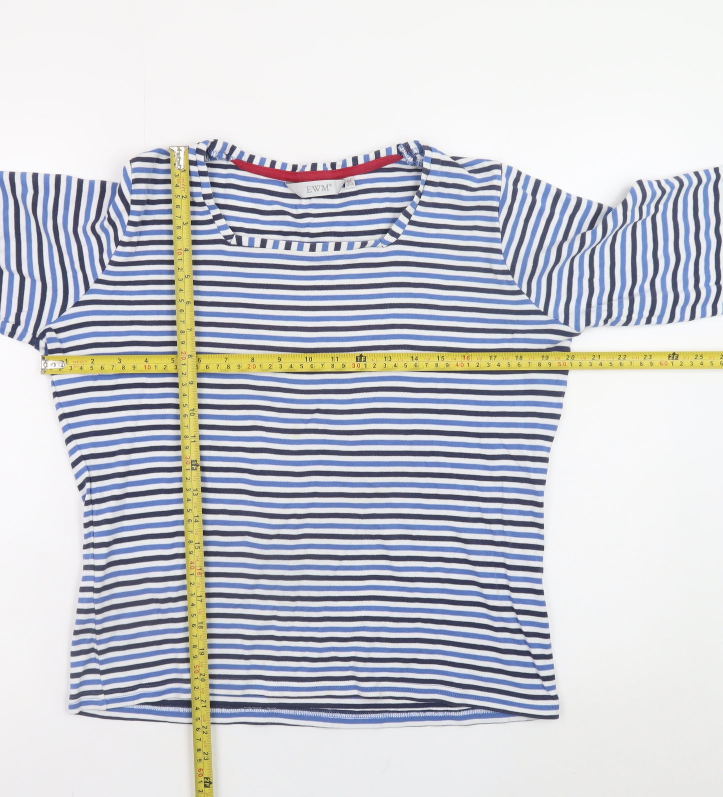 EWM Womens Blue Striped Long Sleeve Cotton T-Shirt Size 14