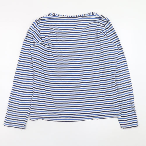 EWM Womens Blue Striped Long Sleeve Cotton T-Shirt Size 14